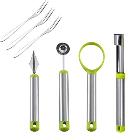 Kit de Bolas de Melón de Acero Inoxidable,Pelador de Frutas,Herramienta de Tallado de Melón,Herramienta de Cocina Multifunción Cortador Cortador para Ensaladas de Frutas
