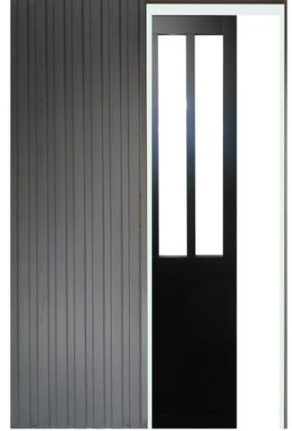 Porte Coulissante Atelier Noir H204 x l.93 avec Rail En Acier Noir et 2 Coquilles GD MENUISERIES