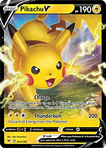 Pikachu V 043/185 Ultra Rare Pokemon Karte (SWSH04 Vivid Voltage) + 1x TitanCards® Toploader