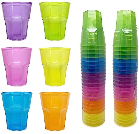 TUNDRA - Lot de 48 GOBELETS COLORÉS en PLASTIQUE RÉUTILISABLES 30 cl à Eau, Biere, Cocktail, Granité - Verres RECYCLABLES Incassables, BPA-Free, Lavables et ÉLASTIQUE pour Fêtes, Anniversaires