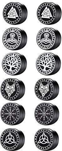 Herren Ohrstecker Ohrringe Fake Plug - 6 Paar Wikinger Herren Damen Edelstahl Schwarz Punk Rund Ohrringe Set mit Magnet Geburtstag für Männer Frauen Unisex