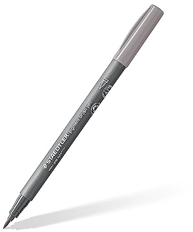 STAEDTLER Pigment Brush Pen 371 – Warmgrau Hell, einzeln | Pinselspitze, Multi Ink Tinte, wasserfest – für Handlettering – Art.-Nr. 371-840