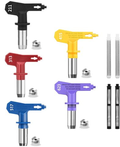 Spray freely 5 Stück reversibel Farbsprühdüsen Spitzen Airless-Sprühdüsen Spitzen und 2 Airless-Spritzpistolenfilter für Airless-Sprühmaschine, Häuser Gebäude. (211, 313, 415, 517, 623)