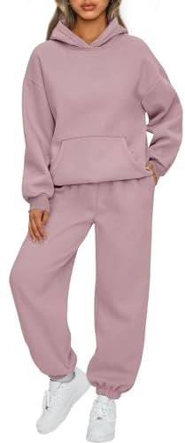 AUTOMET - Tuta da donna composta da 2 pezzi, con cappuccio, felpa oversize e pantaloni con tasche, vestibilità ampia, Rosa scuro., Small