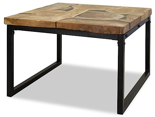 GuyAna Couchtisch Teak Harz 60 x 60 x 40 cm Holz Couchtisch Massiv Wohnzimmertisch