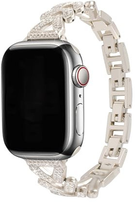 Correas para Relojes de Mujer Compatible con Apple Watch 9 41mm, Bling Diamantes Acero Pulseras de Repuesto para Smartwatch Metal Banda Compatible con iWatch 41mm 40mm 38mm Serie 1/2/3/4/5/6/SE/7/8/9