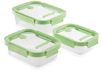 Lékué Set 3 recipientes herméticos de vidrio para conservar alimentos, rectangulares