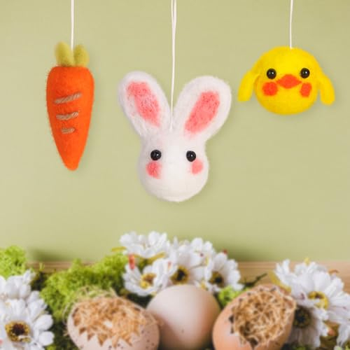 6pz Mini Decorazioni in Feltro Pasqua, 2pz Coniglietti 2pz Carote 2pz Pulcini Fatti a Mano, Addobbi Pasquali per Albero Pasqua Casa Primavera