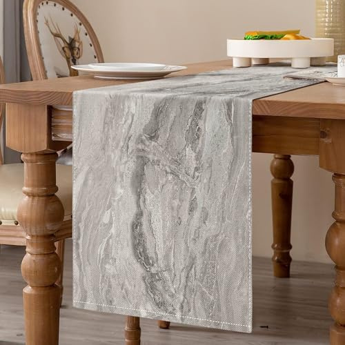 DecorMommt Grey Table Runner Modern Living Room Spring Placemats Stripes Fine Marble Decorative Cloth for Coffee Table, Christmas Parties, Weddings, Events, Dining Table Wedding Linen 33 x 183 cm