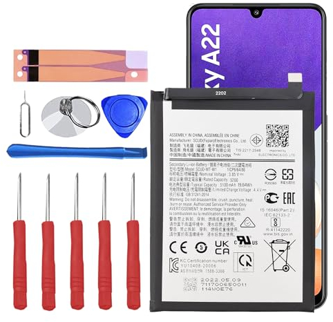 Akku für Samsung Galaxy A22 5G EB-BA226ABY Neue wiederaufladbare 5100mAh Akku mit Reparatur Tool Kit