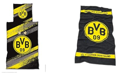 Borussia Dortmund BVB-Bettwäsche Graffiti Streifen one Size & BVB-Duschtuch Emblem 70x140 cm one Size