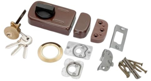 pokm toolsmarket - SET Braun Kastenschloss für Türen + Zylinder + 6 Schlüssel für Türenstärke 30–65 mm, Dornmaß 50/60 mm, Mit Knauf, Zusatzschloss Zylinderschloss Ersatzschloss, EU-QUALITÄT