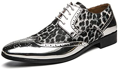 Kanggrei Scarpe Eleganti da Uomo Scarpe Formali da Uomo con Punta alari in Pelle Verniciata Patchwork Bicolore Brogue in Rilievo(Color:Argento,Size:44.5 EU)
