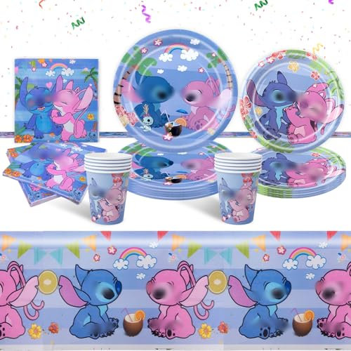 Luchild Partygeschirr Set- 51Pcs Blau Pappteller Kindergeburtstag Geburtstag Geschirr Set, Mädchen Junge Geburtstag Deko Party Supplies Set Becher Teller Tischdecke Servietten Tassen 10 Gäst