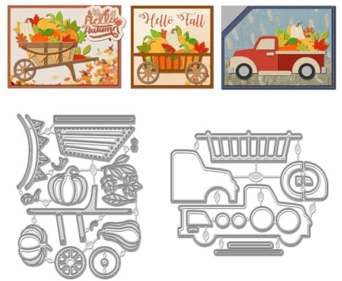 WADORN Stanzformen Für Kürbisautos, Metall-Stanzformen Zum Thema Herbsternte Prägeschablonen Ernte-LKW Und Trolley Prägeschablone Schneidevorlage Für Die Kartenherstellung DIY-Basteln