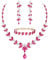 Ever Faith Marquise Crystal Costume Party Jewellery Set for Women, Gorgeous Leaf Rhinestone Wedding Necklace Dangle Earrings Tennis Bracelet Sets Hot Pink Gold-Tone
