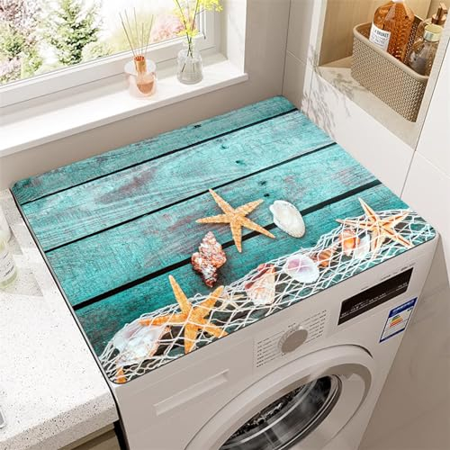 Odot Cubierta para Lavadora, Protector Superior Lavadora y Secadora 3D Océano Alfombra para Lavadora, Antideslizante Secado Rápido Universal para Lavadora Microondas Refrigerador (60x60cm,Caparazón)