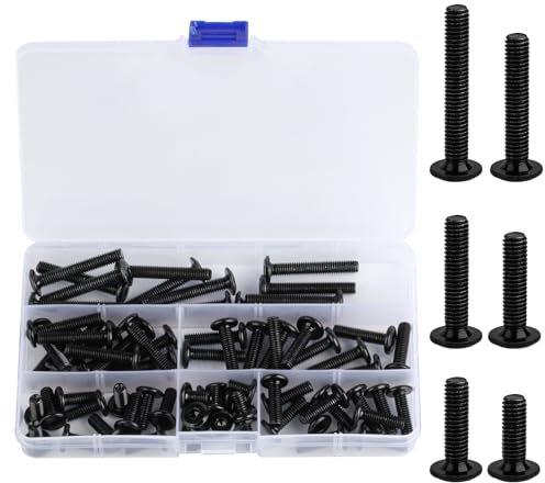 Set di 72 viti M6, a testa svasata M6, con esagono incassato, set di viti filettate a testa svasata, set di viti metriche a testa piatta, colore nero