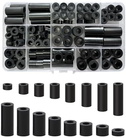 102pcs Plastic Spacers Washers Assorted,M6/M8 Nylon Spacers Fixings Washers For Insulation Column,16 Different Sizes Non-Threaded Column Standoff Support (Black)