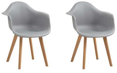 DEYARNA HOME 2er Set Moderne Esszimmerstühle, Geformte Schalensessel aus Kunststoff für Wohnzimmer, Schlafzimmer, Küche, Esszimmer, Wartezimmer (Grau)