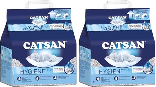Catsan Hygiene Plus – Weiße Hygienestreu mit Extra-Mineralschutz (18L (2x9L))