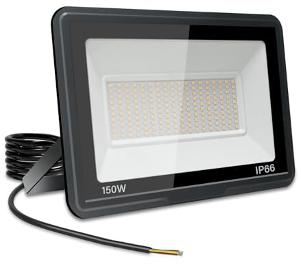 Jefedana LED Außenstrahler 150W 15000LM 3000K Warmweiß IP66, 1 Stück | 180 LED Beads superhell 15000LM, IP66 wasserdicht, 3000K Warmweiß, ideal für Garten Garage, langlebig