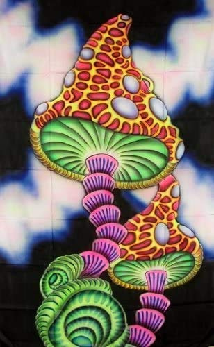SAWA-ART Schwarzlicht Wandbehang Mushrooms II 1, 20 x 1, 90 m Neon-Wand-Tuch Wanddeko Blacklight Partytuch Partydeko Psychedelic Uv-Tuch