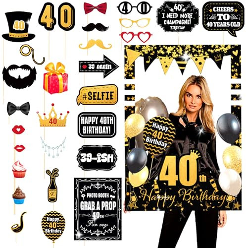 LaVenty 40 Photo Booth Rahmen 40 Geburtstag Photo Booth Requisiten 40 Geburtstag Fotorahmen 40 Geburtstagsgeschenke für Frauen 40 Party Photo Booth Requisiten 40 Geburtstag Party Dekorationen
