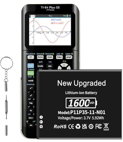TI-84 Plus CE Akku,YISHDA 1600mAh Passend für Texas Instruments TI-84 Plus CE,TI Nspire CX/CX II、TI Nspire CX CAS/CX CAS II,P/N:P11P35-11-N01 High Capacity Battery
