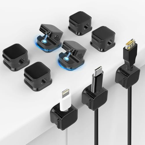 Quirlig 9 Piezas Clips de Cable Magnético, Organizador de Cables Autoadhesivos, Soporte para Cables para Mesilla de Noche, Oficinas, Escritorio, USB, HDMI, Negro