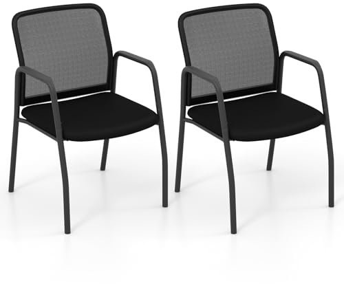 GYMAX 2er Set Gaststühlen, Konferenzstühle mit atmungsaktiver Rückenlehne, gepolsterter Sitzfläche & Armlehnen, Besucherstühle, Bürostühle für Empfangsraum, Kliniken & Wartezimmer, Schwarz