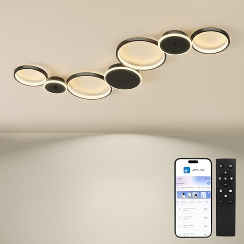 BAYHT Deckenleuchte LED Wohnzimmerlampe with Matte, 62 W 5300 lm, 3000-6500K, Kompatibel Mit Steuerung per mobiler App Deckenlamp Für Schlafzimmer Wohnzimmer Schwarz [Energieklasse E]