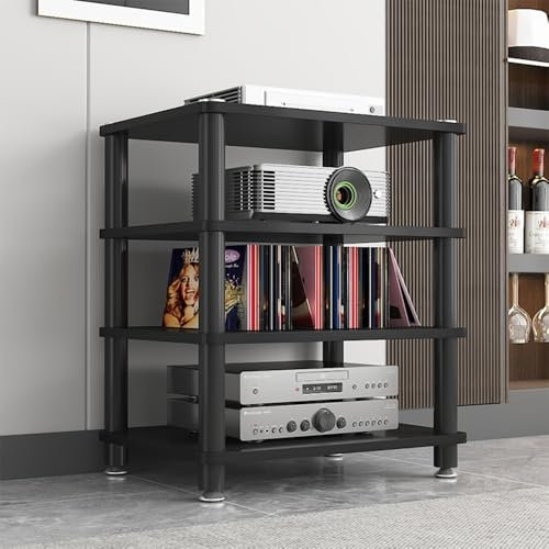 ZYXQQJ 1/2/3/4-lagiger HiFi-Audioschrank Audio Rack HiFi Regal Medienständer Aus Edelstahl Mit Füßen Stereo Komponenten-Rack(Black,4 Tier/60x40x70cm)