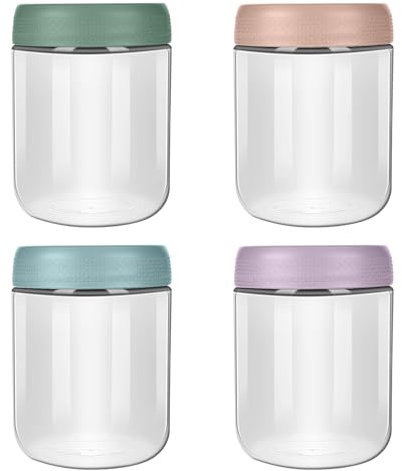 Aolso Recipiente de Vidrio para Comida de Bebé, 4PCS Tarros de Cristal con Tapa, Frascos Mason Reutilizables con Tornillo de Sellado, Vasos Tarros Mason para Yogur, Ensaladas, Mermelada, Muesli(480ML)