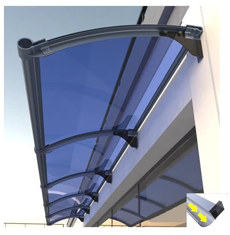 Tettoia per porta in plastica, tenda da sole trasparente, in policarbonato, per la porta di casa, tenda ad arco, trasparente, per la porta di casa (55 x 60 cm)