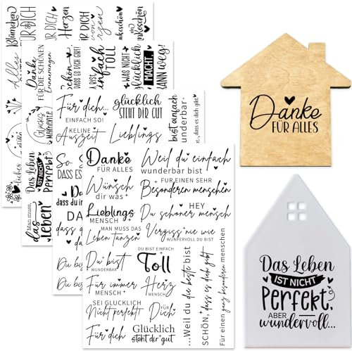 Tixlux 4 Stück Rub On Sticker, Folie Transferaufkleber 19x14cm für Glas, Handarbeiten, Dekoration, DIY-Kunsthandwerk, Geschenke Deko, Party Deko (Danke)