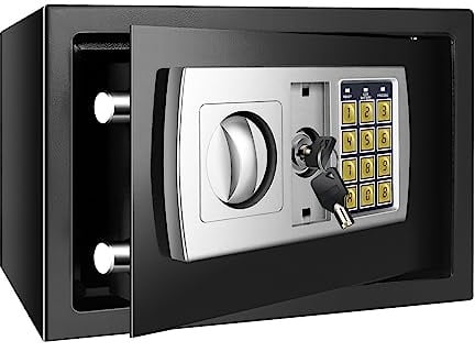 Safebox Steel Digital Safe Box Small Value Safe With Two Keys/Digital Keypad For Home Business Office Hotel Money Document Jewelry Passport, 8.5L, 31 X 20 X 20 CM, Black