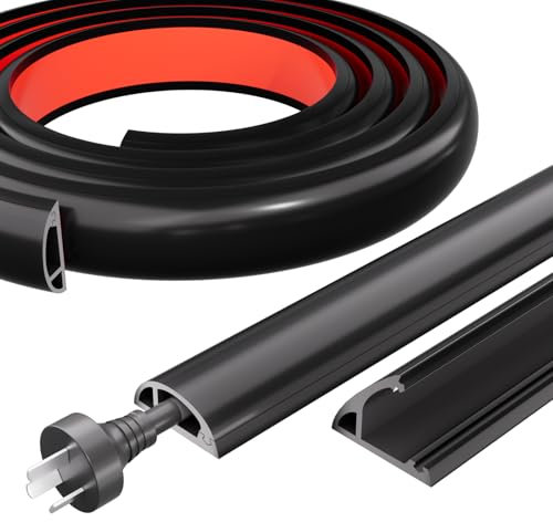 Esufeir 4M Side-open Floor Cable Cover Wire Protector Outdoor,Silicone Flexible Cable Tidy Strips,Self Adhesive Cord Hider Channel Wire Cover for Office Home Factories Garages,Black