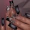 LunarCharm 24 Press-On Nails, long, square, black, ombre art nails with cross pendant design, glossy, full coverage, black artificial nails