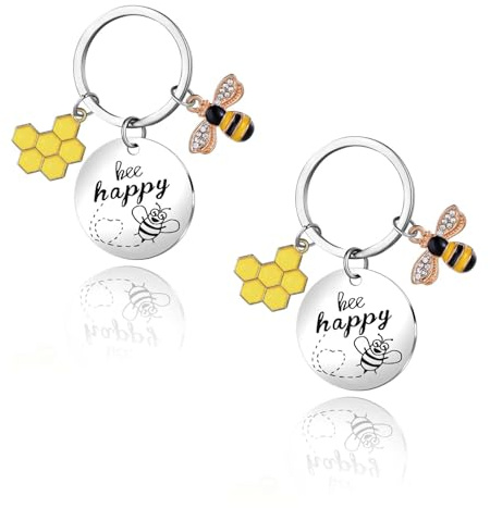 Oruola 2 Stück Schlüsselanhänger Biene, Bee Happy Schlüsselanhänger | Bienen Anhänger Schmücken für Auto,Tasche,Party,Weihnachten,Graduierung, Lehrer Schlüssel Anhänger, Biene Keychain