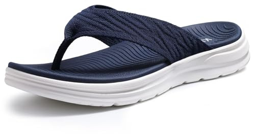 KIDMI Women's Sport Flip Flops Walking Thong Sandals Summer,Navy 7-7.5