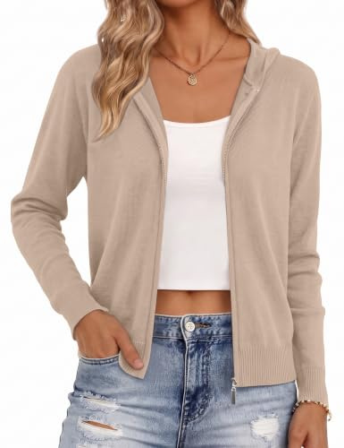 Aottori Strickjacke Damen Kurze mit Reißverschluss Kapuze Langarm Cardigan | Casual Jacke, Strickjacken, Trachtenjacke, Jäckchen, Strickpullover, Einfarbig, Herbst Winter, Elegant, Alltag Büro