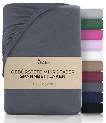 NatureMark Mikrofaser Spannbettlaken – weich, atmungsaktiv und pflegeleicht – hautfreundlich, schnelltrocknend und formstabil - 180x200 cm, Anthrazit grau