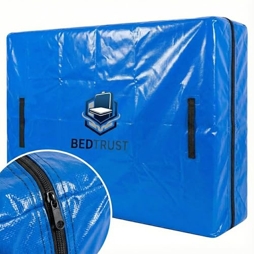 BEDTRUST King Mattress Bag for Moving & Storage - Heavy Duty Waterproof PVC Tarp Plastic Cover with Zip & 8 Handles - Reusable, Tearproof Protector