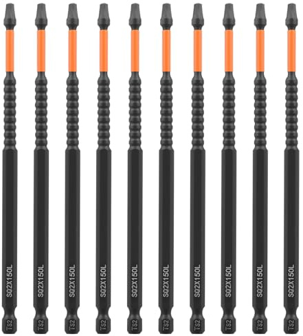 10 Pcs Square Driver Bit with 1/4inch Hex Shank and 150mm Length Alloy Steel Square Drive Bit for Pocket Hole Jig System