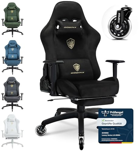 Dowinx Gaming Chair, Breathable and Ergonomic Office Chair Made of Microfibre Velour, Soft Seat Feel Like Fur, Adjustable Desk Chair with Footrest, Black
