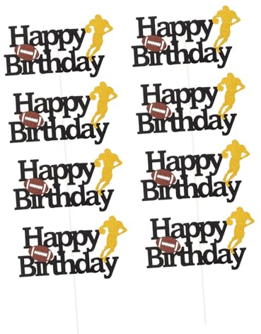 SUPVOX 8pcs Rugby and American Football Cake Topper Sports-themed Birthday Cake Ornaments Use Happy Birthday Cupcake Picks for Football Parties and Showers