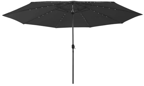 Sonnenschirm mit LED-Beleuchtung, Schwarz, 400 cm Durchmesser für Außenbereich, Terrasse & Patio, UV-Schutz Gewebe, als Sonnensegel für rechteckige Flächen