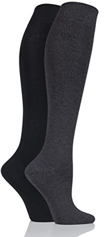 ELLE Ladies Plain Bamboo Knee High Socks Soft, Breathable & Cooling Long 2 Pair Multipack Size 4-8 Colourful for Everyday Casual Wear