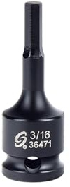 SUNEX TOOLS 36471 3/8-Inch Drive 3/16-Inch Hex Impact Socket